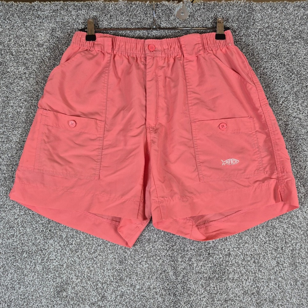AFTCO Original Fishing Shorts M01 Mens 34 Coral Pink Nylon 6" Inseam